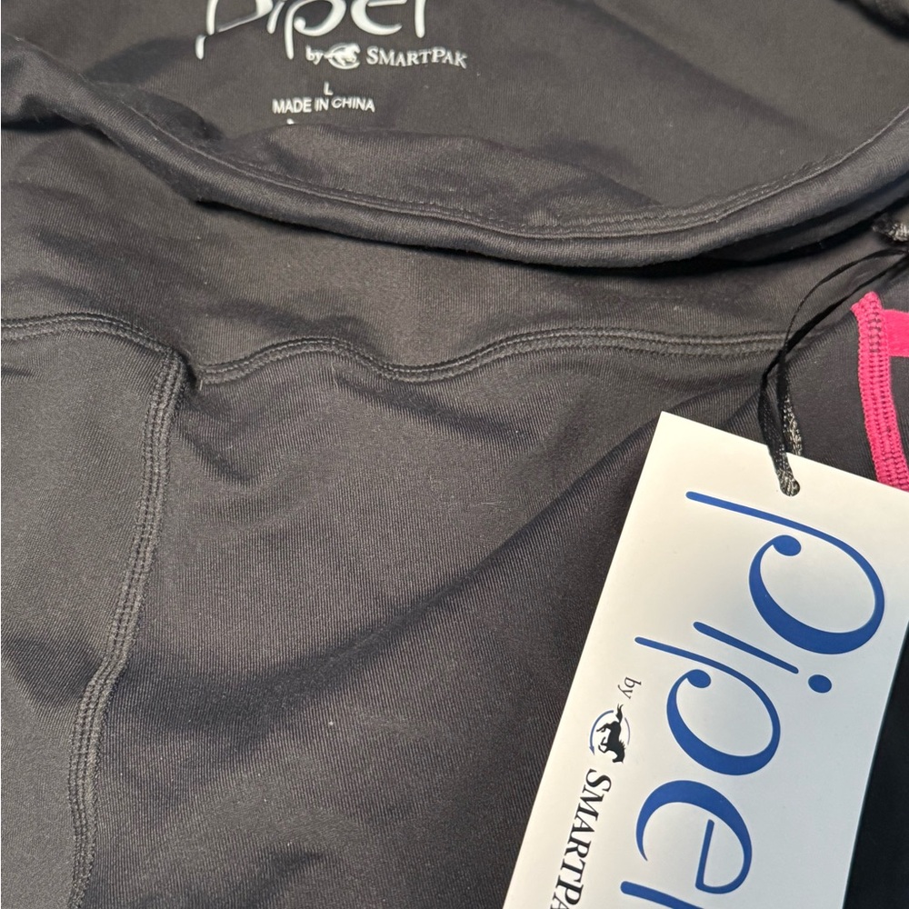 Piper by SmartPak Grey Knee patch pull on breeches with Pink Trim